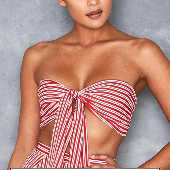 NEW Mistress Rocks Love Shack Red White Strapless Striped Bandeau Crop Top XS - Picture 1 of 9